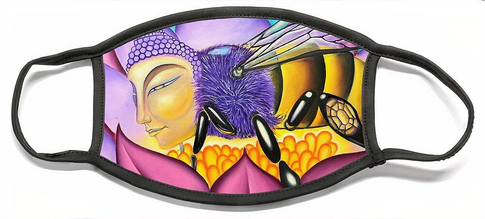 Buddha Face Mask featuring the painting Buddha Bee by Jayime Jean