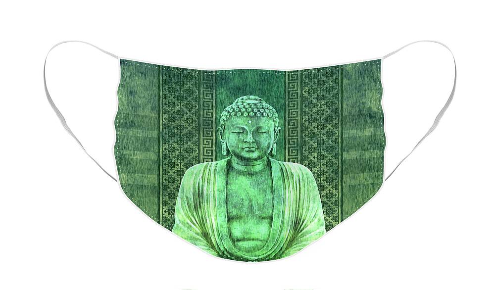Buddha Face Mask featuring the mixed media Dhyana - Buddha in Meditation 01 by Studio Grafiikka