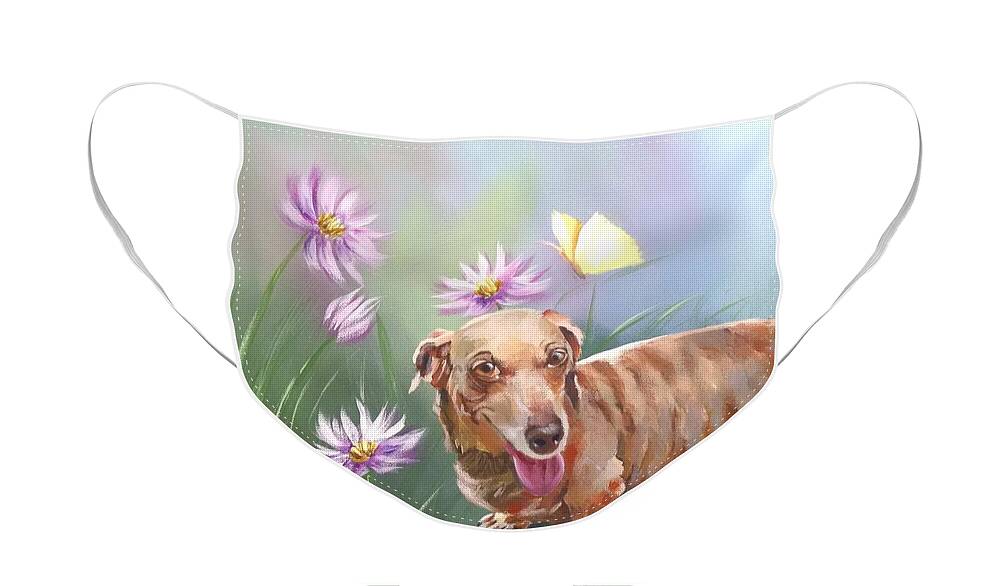Dachshound Dog Face Mask featuring the painting Buddy by Helian Cornwell