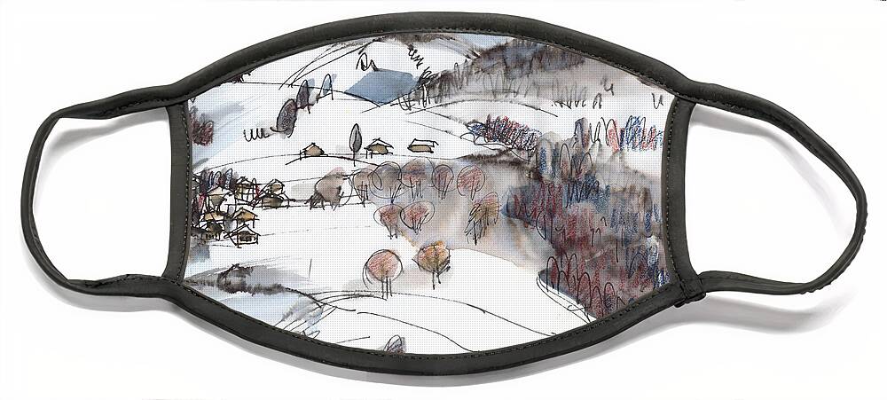Landscape Face Mask featuring the painting Buehlberg Winter by Judith Kunzle