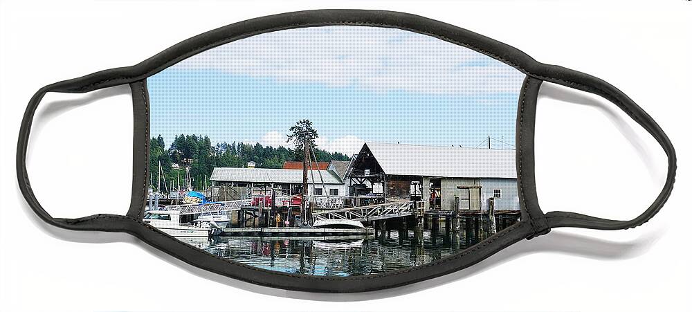 Harbor Face Mask featuring the photograph Bujacich Tarabochia Net Sheds by Bill TALICH