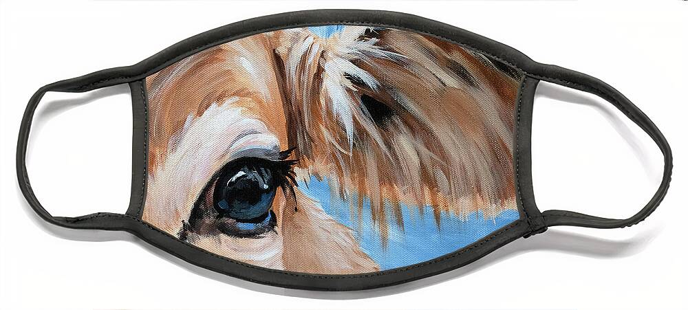 Cow Face Mask featuring the painting Bulls Eye - Cow Painting by Annie Troe