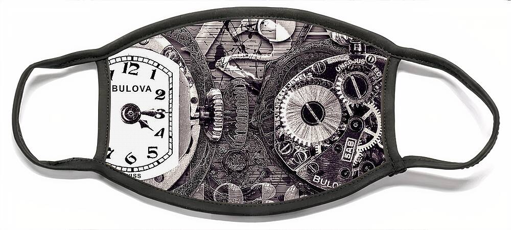 Watch Face Mask featuring the digital art Bulova Ladies 5ab Wrist Watch - Black And White by Anthony Ellis