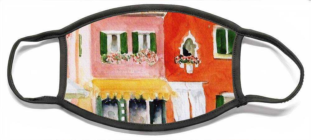 Boats Face Mask featuring the painting Burano, Italy by Sue Kemp