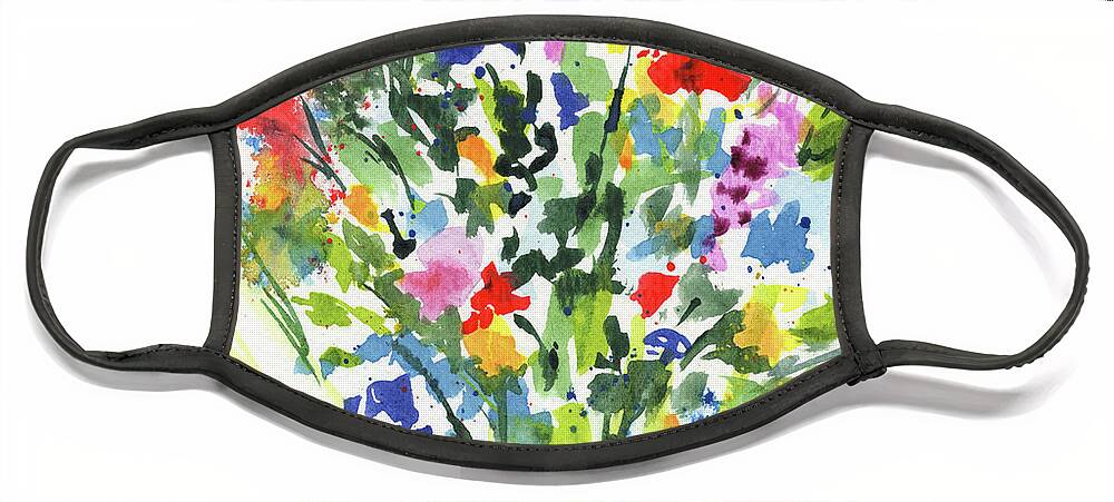 Abstract Flowers Face Mask featuring the painting Burst Of Color Abstract Flowers Multicolor Watercolor Splash II by Irina Sztukowski