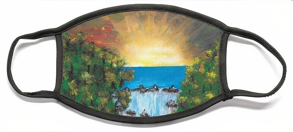 Sunrise Face Mask featuring the painting Burst of Sunshine by Esoteric Gardens KN