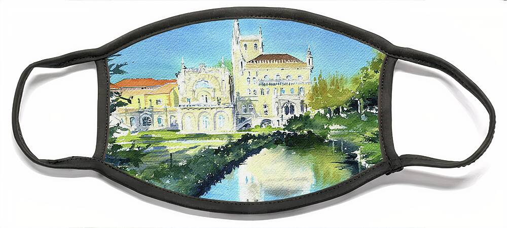 Portugal Face Mask featuring the painting Bussaco Palace in Portugal Painting by Dora Hathazi Mendes