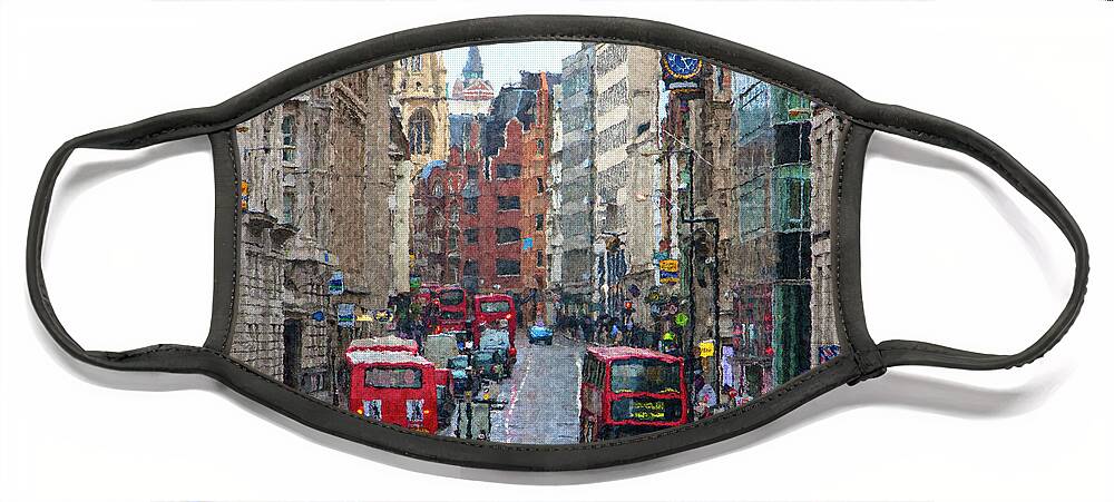 London Face Mask featuring the digital art Busy London Street by SnapHappy Photos