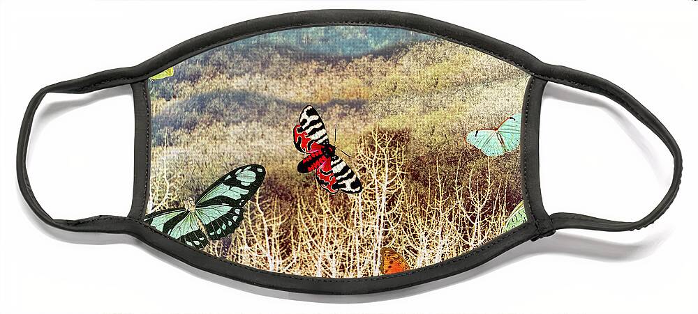 Butterflies Face Mask featuring the digital art Butterflies at dusk by Lorena Cassady