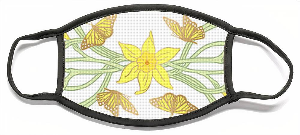 Horizontal Face Mask featuring the painting Butterfly and Daffodil Horizontal Panel - Art by Jen Montgomery by Jen Montgomery