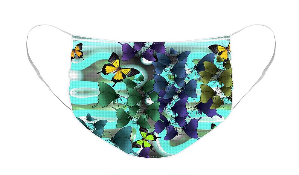 Ulysses Butterfly Face Mask featuring the drawing Butterfly Patterns Fluoro Blue by Joan Stratton
