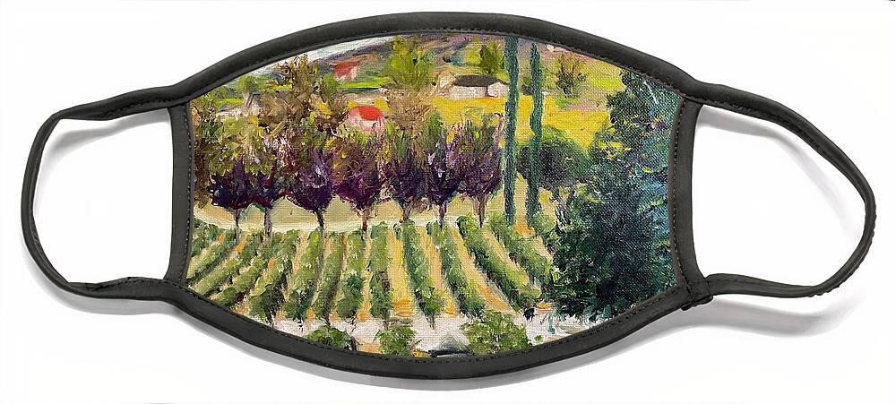 Oak Mountain Face Mask featuring the painting Cabernet Lot at Oak Mountain Winery by Roxy Rich
