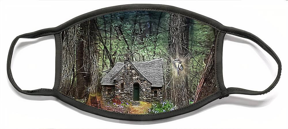 Cabin Face Mask featuring the photograph Cabin in the Woods - Limited Edition by Shara Abel