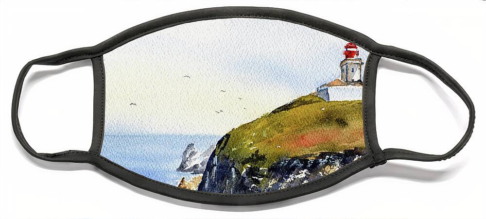 Portugal Face Mask featuring the painting Cabo Da Roca Lighthouse Painting by Dora Hathazi Mendes