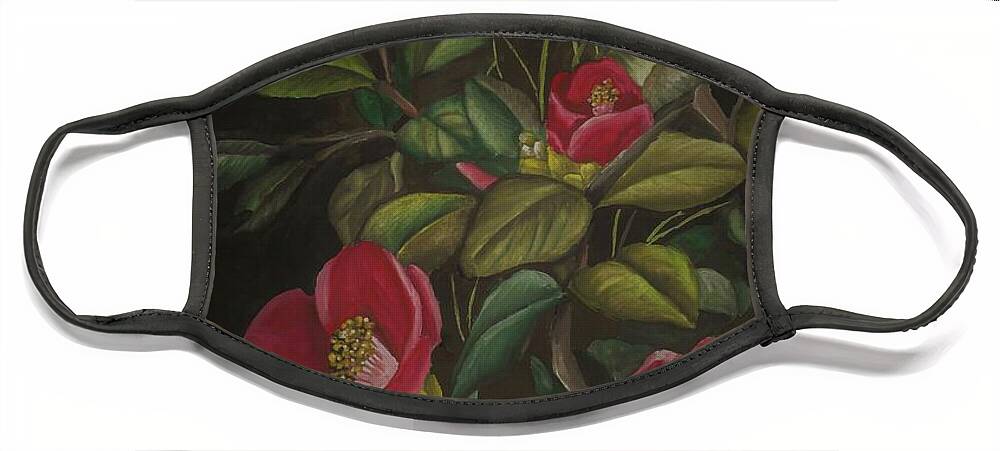 Camellia Face Mask featuring the painting Camellia by Tara Krishna