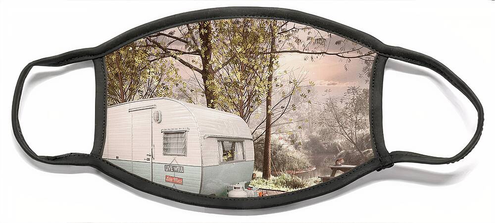 Camper Face Mask featuring the photograph Camping at the Creek in Cottage Hues by Debra and Dave Vanderlaan