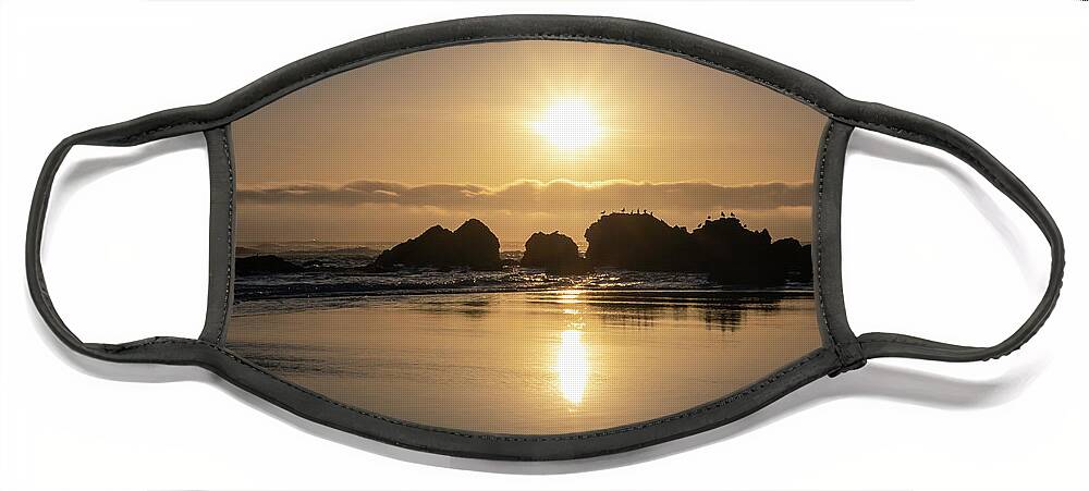 Cannon Beach Face Mask featuring the photograph Cannon Beach Reflections by Steven Clark