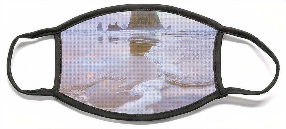 Oregon Face Mask featuring the photograph Cannon Beach Textures in the Sand by Darren White