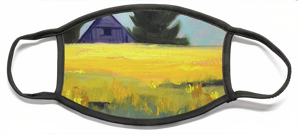 Canola Field Face Mask featuring the painting Canola Field by Nancy Merkle