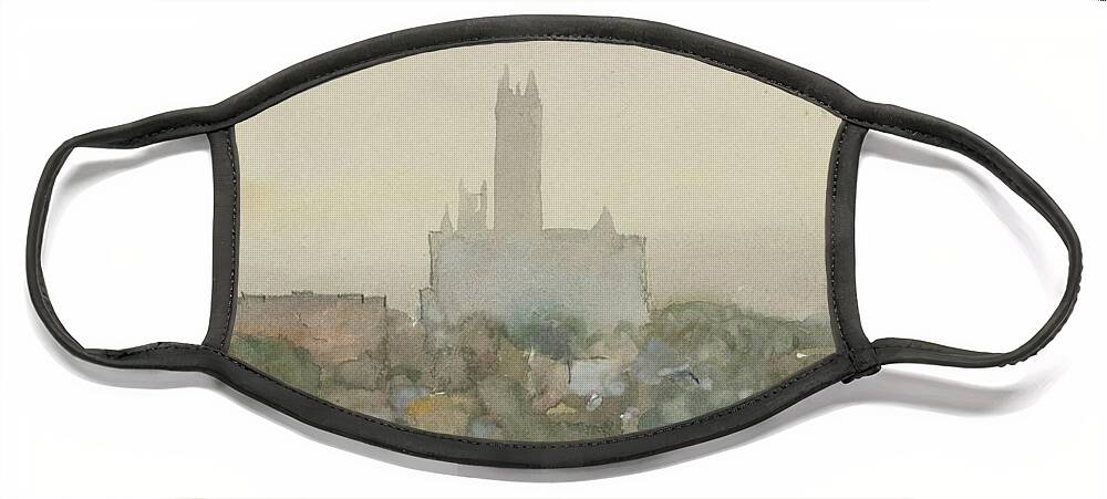 Canterbury Cathedral 1889 Childe Hassam Sketch Face Mask featuring the painting Canterbury Cathedral 1889 Childe Hassam by MotionAge Designs