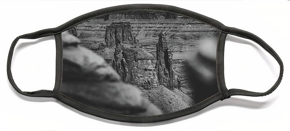  Face Mask featuring the photograph Canyonpeering BW D by William Boggs
