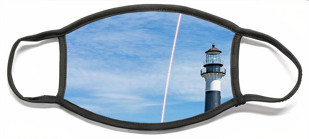 04900 Face Mask featuring the photograph Cape Canaveral Lighthouse with SpaceX Launch by Gordon Elwell