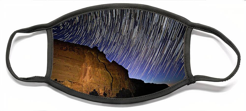 Startrail Face Mask featuring the photograph Capitol Reef Star Trail by Wesley Aston