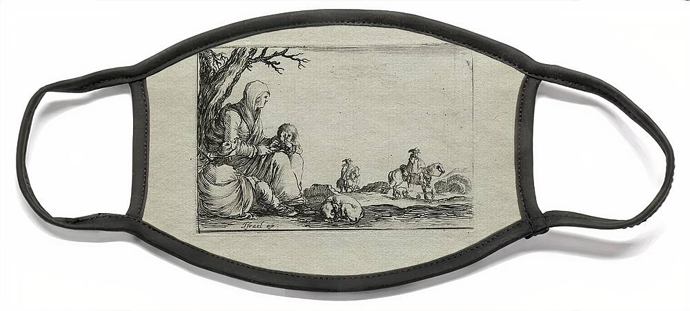 Antique Face Mask featuring the painting Caprices Seated Beggar Woman with Two Children c. 1642 Stefano Della Bella by MotionAge Designs