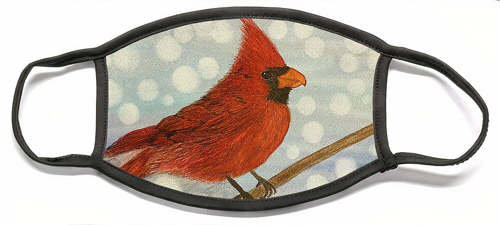 Cardinal Face Mask featuring the painting Cardinal in Snow by Lisa Neuman