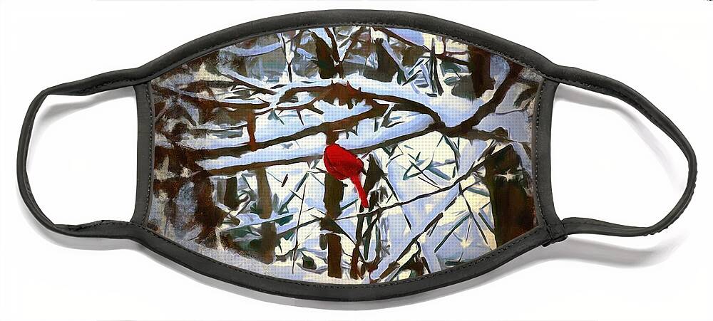 Cardinal Face Mask featuring the mixed media Cardinal in the Snowy Trees by Christopher Reed