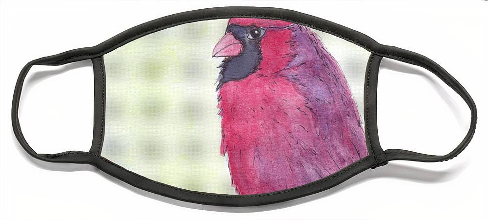 Birds Face Mask featuring the painting Cardinal Visiting by Anne Katzeff