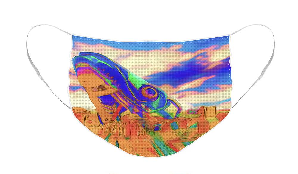 Carhenge Face Mask featuring the digital art Carhenge Salmon by Mike Braun