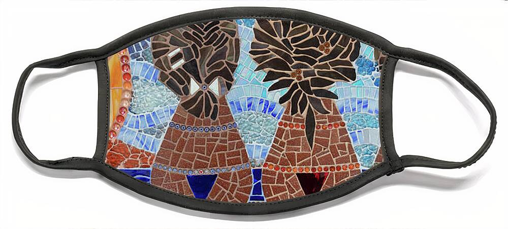 Caribbean Face Mask featuring the mixed media Caribbean Sunset mosaic by Adriana Zoon