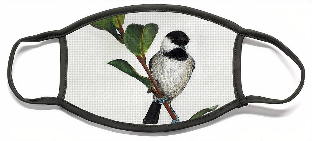 Branch Face Mask featuring the painting Carolina Chickadee by Heather E Harman
