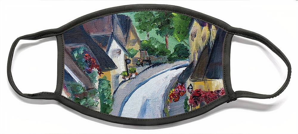 Castle Combe Face Mask featuring the painting Castle Combe view from Town Square by Roxy Rich