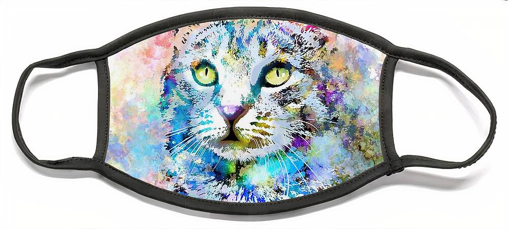 Cat Face Mask featuring the digital art Cat 674 by Lucie Dumas