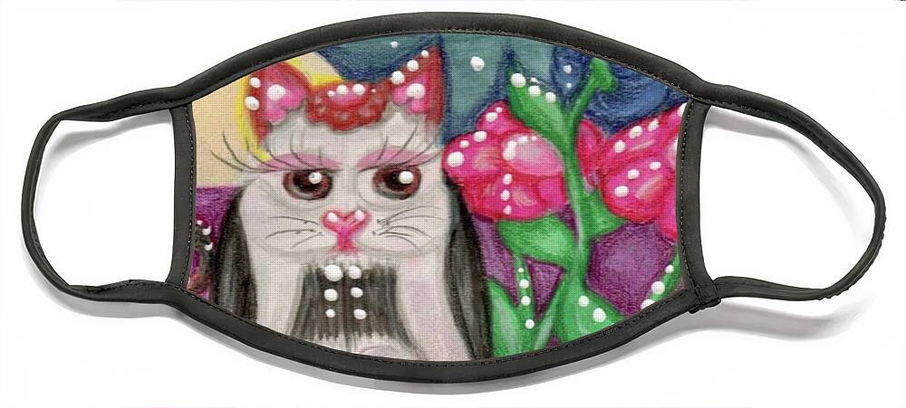 Cat Painting Face Mask featuring the painting Cat in Moonlight by Monica Resinger