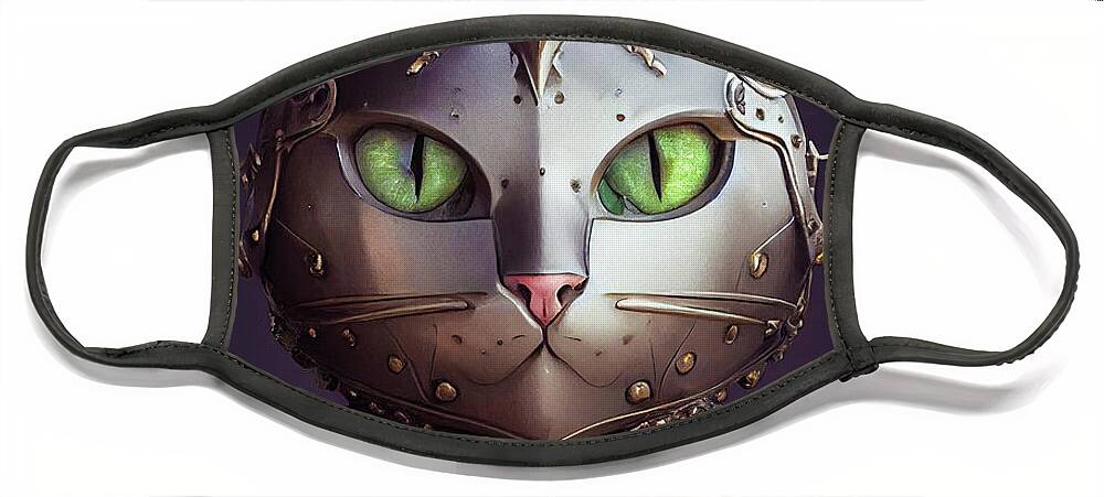 Cat Face Mask featuring the digital art Cat Knight Portrait 06 by Matthias Hauser