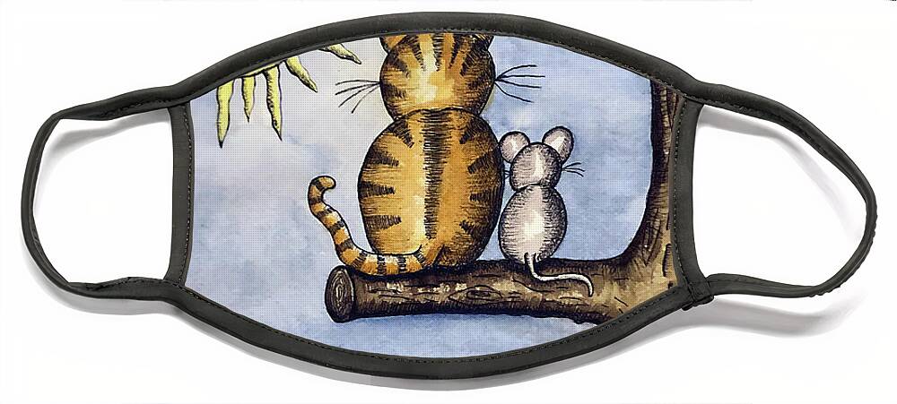 Childrens Art Face Mask featuring the painting Cat Mouse Sun by Christina Wedberg