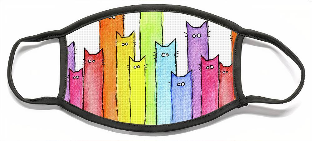Cats Face Mask featuring the painting Cat Rainbow Pattern by Olga Shvartsur