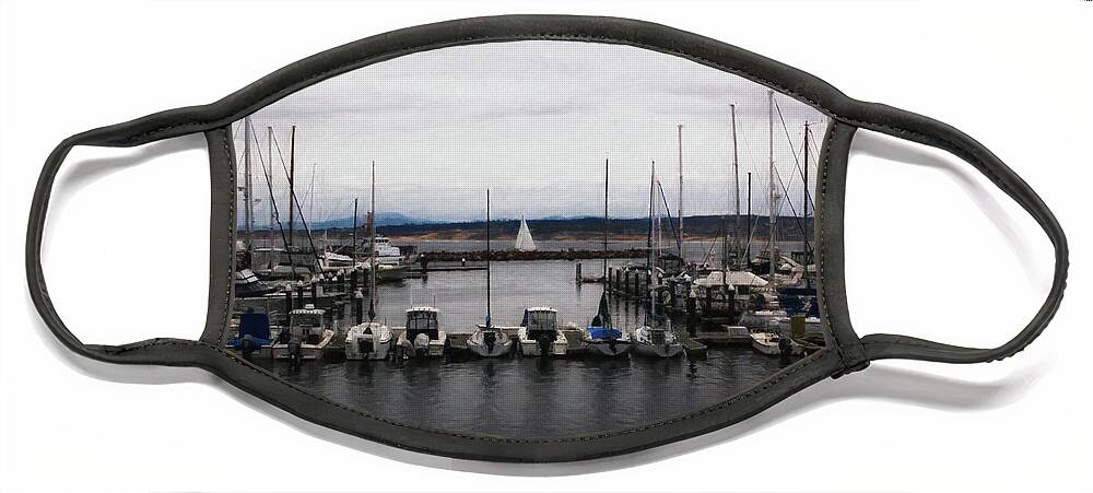 Monterey Harbor Face Mask featuring the mixed media Catching the Wind by Kandy Hurley