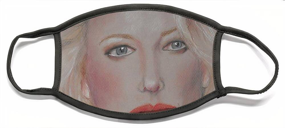 Cate Blanchett Face Mask featuring the drawing Blond Bombshell No.6-- Cate Blanchett by Jayne Somogy