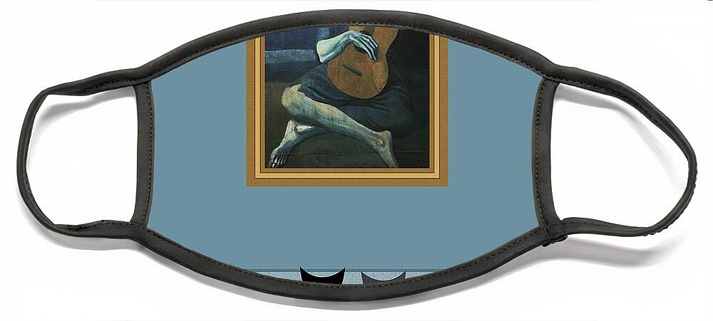 Black Cat Face Mask featuring the digital art Cats Admire Picasso Old Guitarist by Donna Mibus