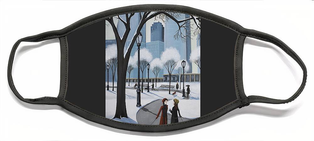 Central Park Face Mask featuring the painting Central Park New York puppies dog by Debbie Criswell
