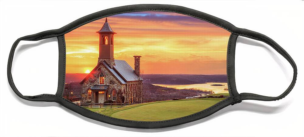 Branson Face Mask featuring the photograph Chapel Of The Ozarks Top Of The Rock Sunset by James Eddy