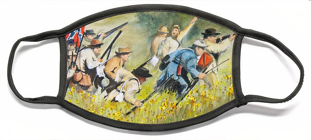Civil War Reenactment Face Mask featuring the painting Charge by Bobby Walters