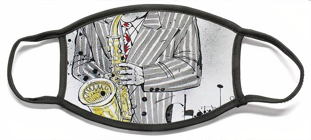  Face Mask featuring the drawing Charlie Parker by Phil Mckenney