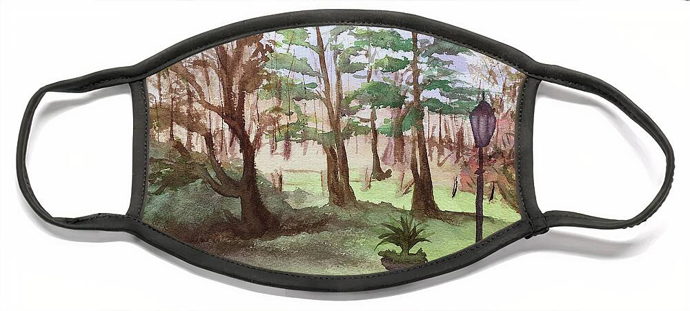 Landscape Face Mask featuring the painting Stanhill Court in Charlwood by Roxy Rich
