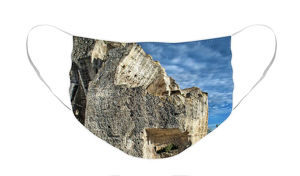 Rock Face Mask featuring the photograph Chateau des Baux by Portia Olaughlin