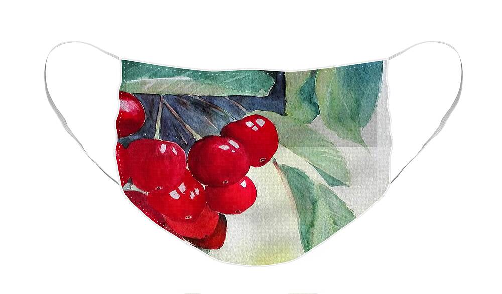 Fruit Face Mask featuring the painting Cherries by Sandie Croft